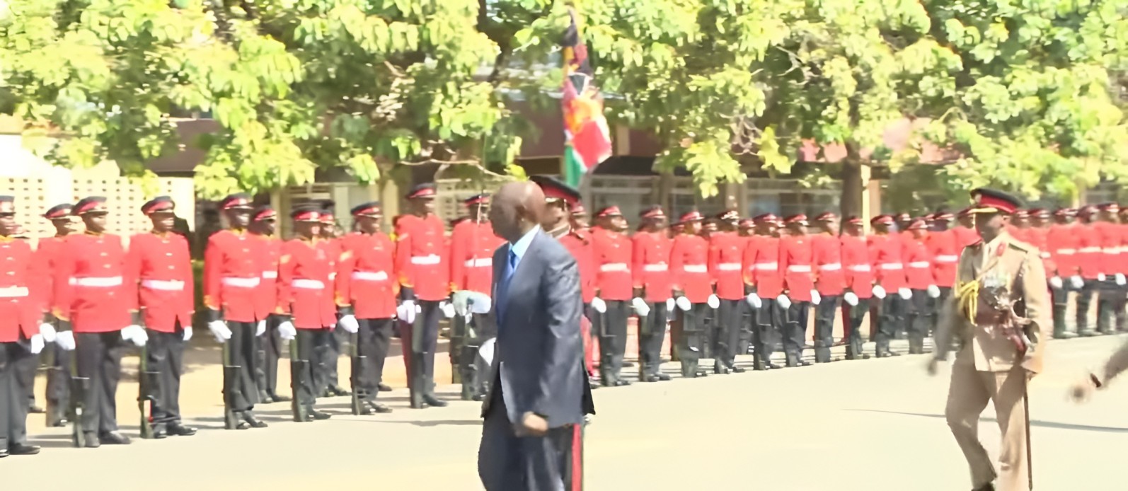 President William Ruto inspects the guard of honour at Parliament building ahead of his 13th State of the Nation of address. PHOTO/Screengrab
