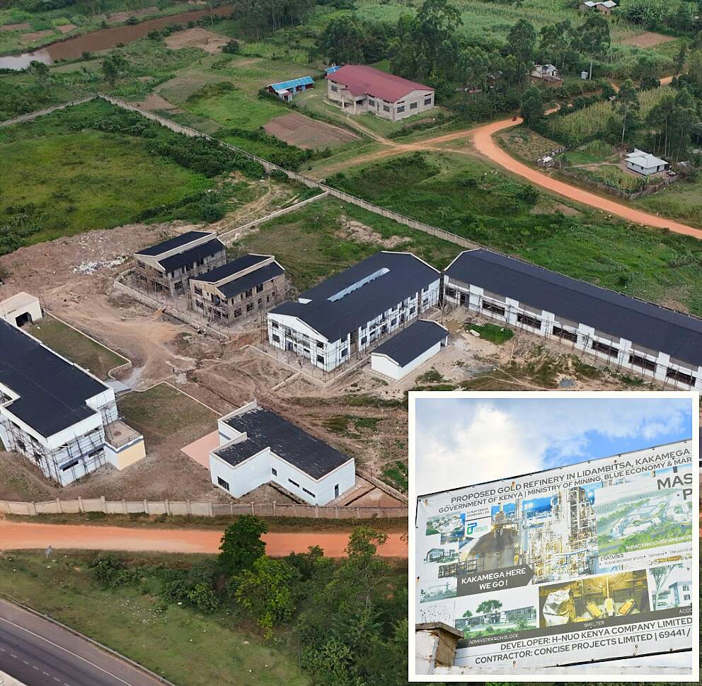 A master plan of the site and a collection of photos showing the Isulu-Bushingala gold deposit under construction. Photo/Handout