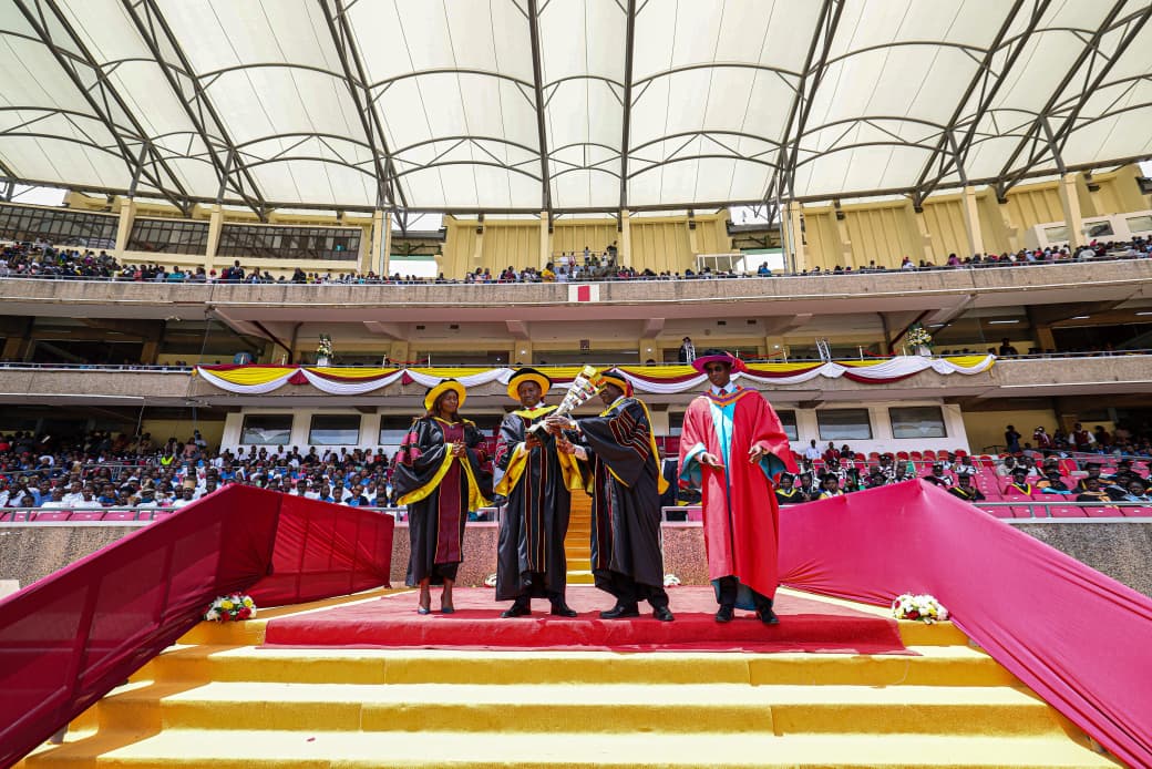 Deputy President Kithure Kindiki speaking during the 94th KMTC graduation ceremony at the Moi International Sports Centre, Kasarani—where 22,776 students were awarded certificates and diplomas/DPCS