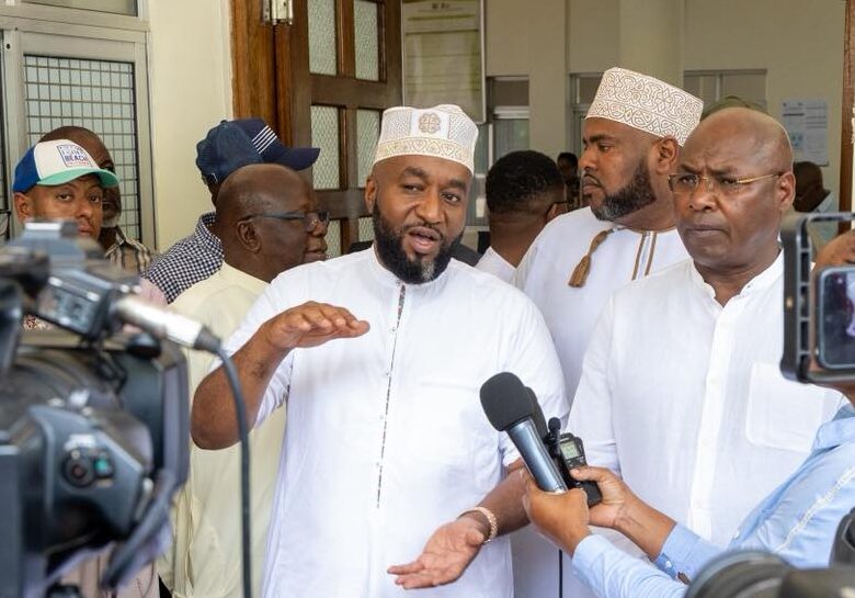 Cabinet Secretary for Mining, Blue Economy and Maritime Affairs Hassan Joho and the Principal Secretary for Mining Harry Kimtai led the press briefing in Kwale. Photo/Handout
