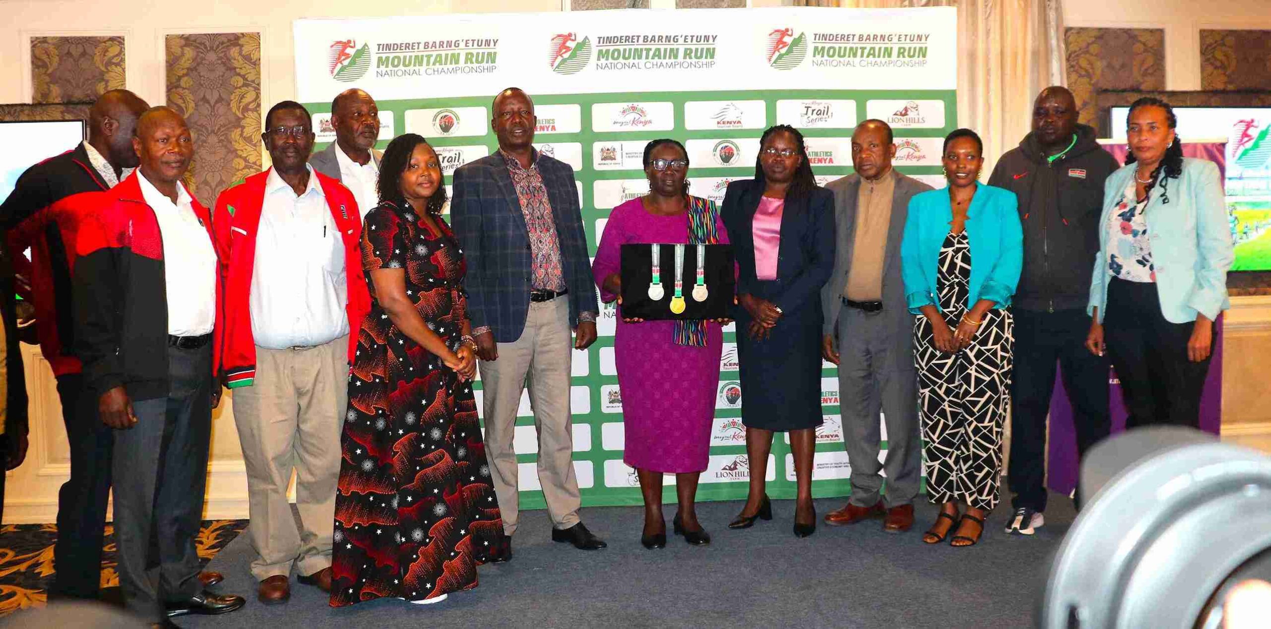 CS for Gender,Culture, and Children Services Hanna Cheptumo poses for a photo with Kenya Tourism Board CEO June Chepkemei, Tinderet MP Julius Melly, and other event organizers. Photo/David Bogonko Nyokang’i