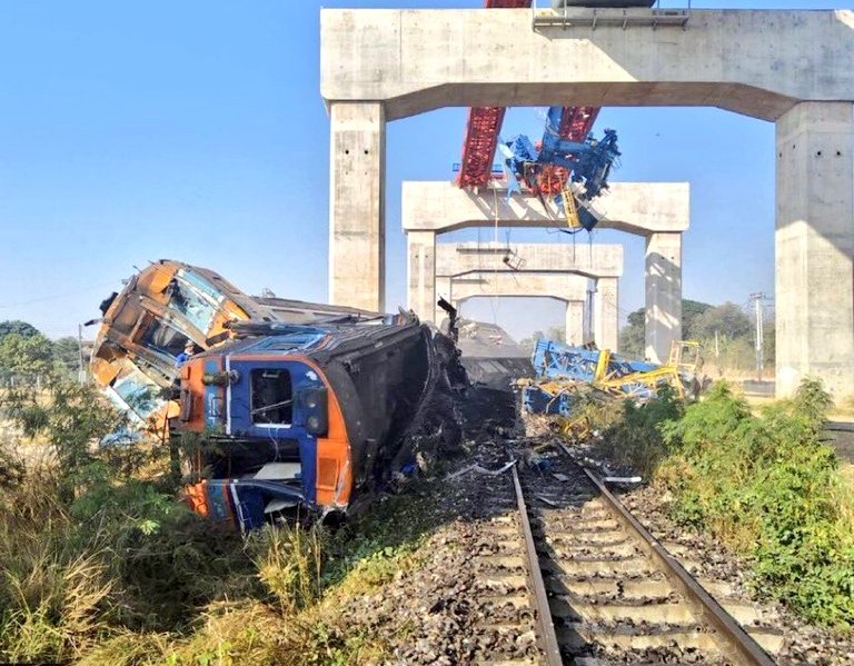22 dead, 55 injured as crane collapses onto train in Thailand