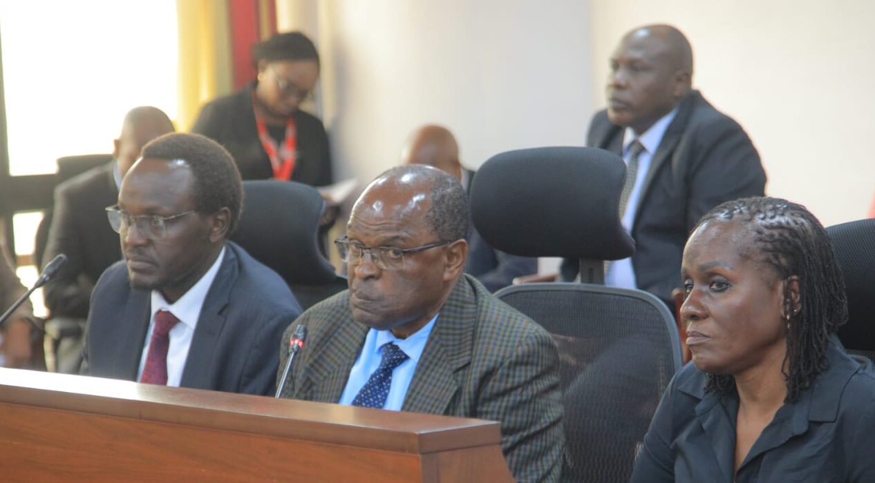 Rongo University Vice Chancellor, Samuel Gudu (Centre) when appeared before the Jack Wamboka led-committee, Public Investment Committee on Education and governance in Parliament on 18th February 2026. Photo/David Bogonko Nyokang’i