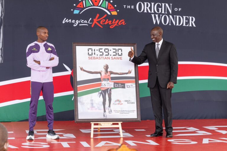 [PHOTOS] State House moment: Ruto celebrates Sawe’s world record performance