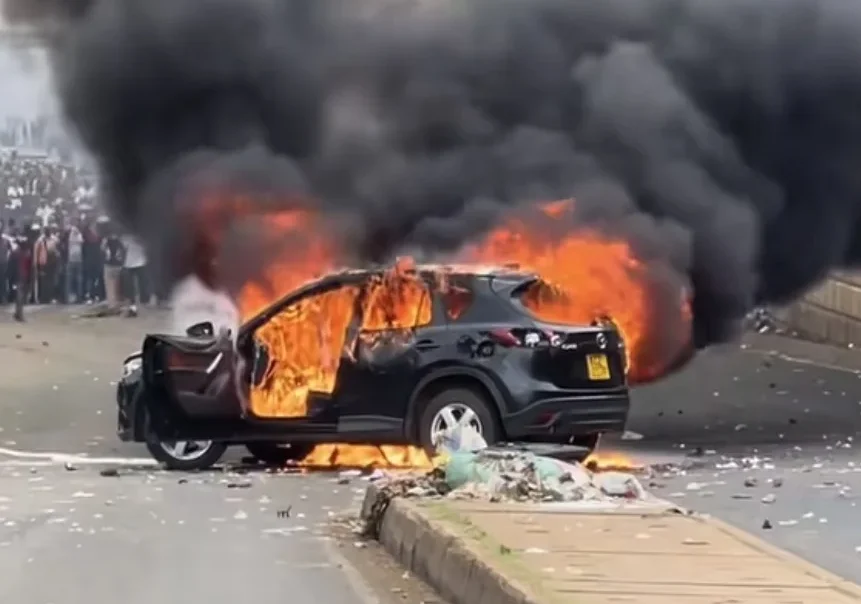 DCI reviews viral footage after Mazda CX-5 burnt during Thika Road protests