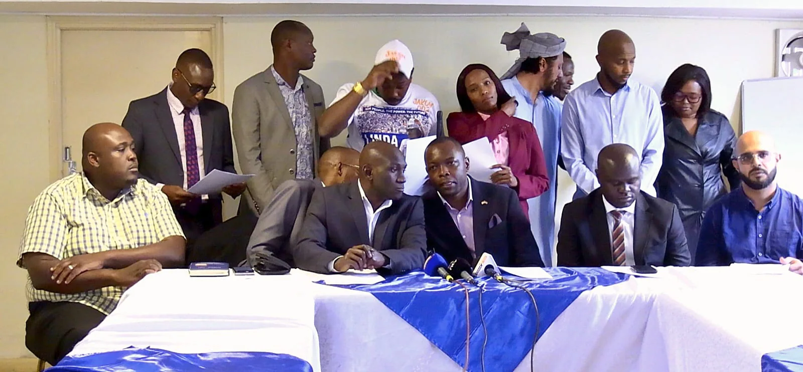 Members of the Youth Caucus aligned to the Linda Mwananchi Movement address the media during a press briefing at the United Kenya Club in Nairobi on July 7, 2026. PHOTO/DAVID BOGONKO NYOKANG'I