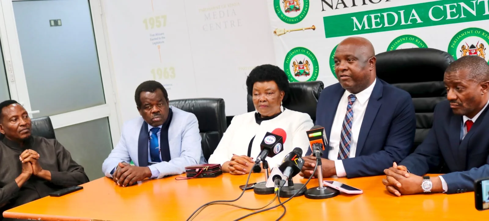 From Left: Kisii Senator, Richard Onyonka, Busia Senator Okiya Omtatah, Machakos Senator Agnes Kavindu, Vihiga Senator Godfrey Osotsi and Makueni Senator Dan Maanzo during a press briefing in Parliament on 16 July, 2026. PHOTO/DAVID BOGONKO NYOKANG'I