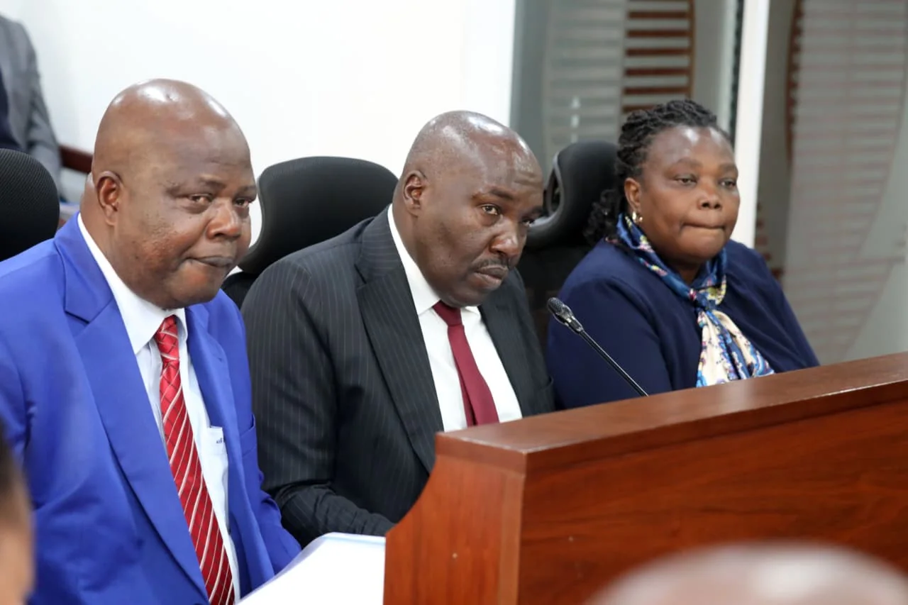 State Department for Water and Sanitation Principal Secretary Julius Korir (centre), accompanied by other officials from the Department, appeared before the National Assembly Public Accounts Committee (PAC) on 23 July 2026 in Parliament. PHOTO/DAVID BOGONKO NYOKANG’I