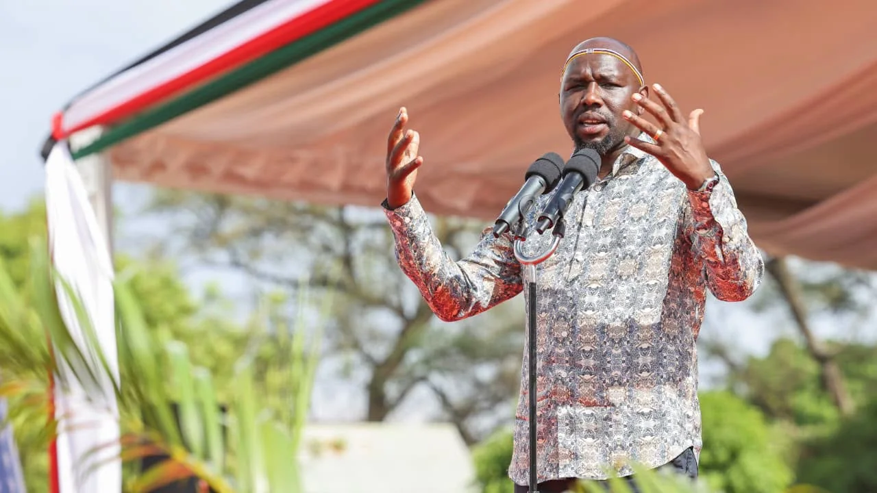 Interior and National Administration Cabinet Secretary Kipchumba Murkomen speaking on Saturday during the launch of the Marakwet Full Bible and Dedication Ceremony in Tot, Elgeyo Marakwet County. PHOTO/HANDOUT