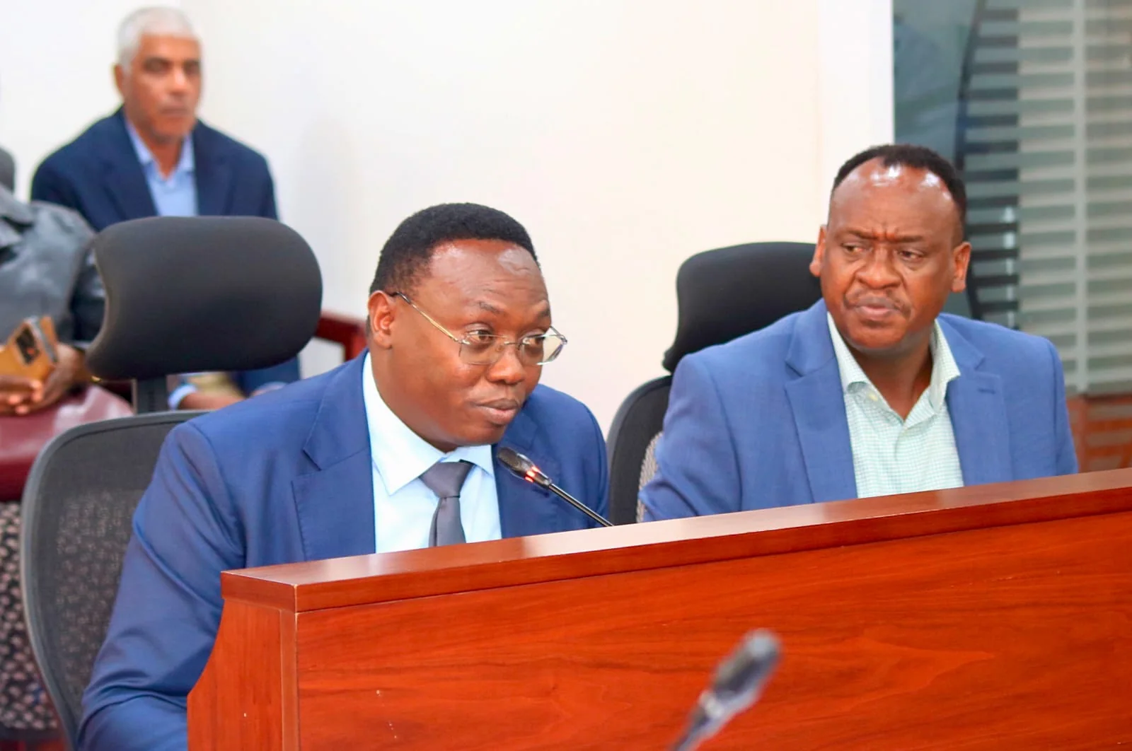 From Left: West Valley Sugar Company MD Bernard Soi, and the Company Chairman Alfred Soi, appeared before the National Assembly Trade Committee on 5th August, 2026. PHOTO/DAVID BOGONKO NYOKANG'I
