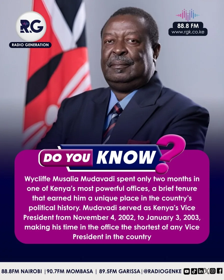 Did You Know? Mudavadi served as Kenya’s VP for only 60 days
