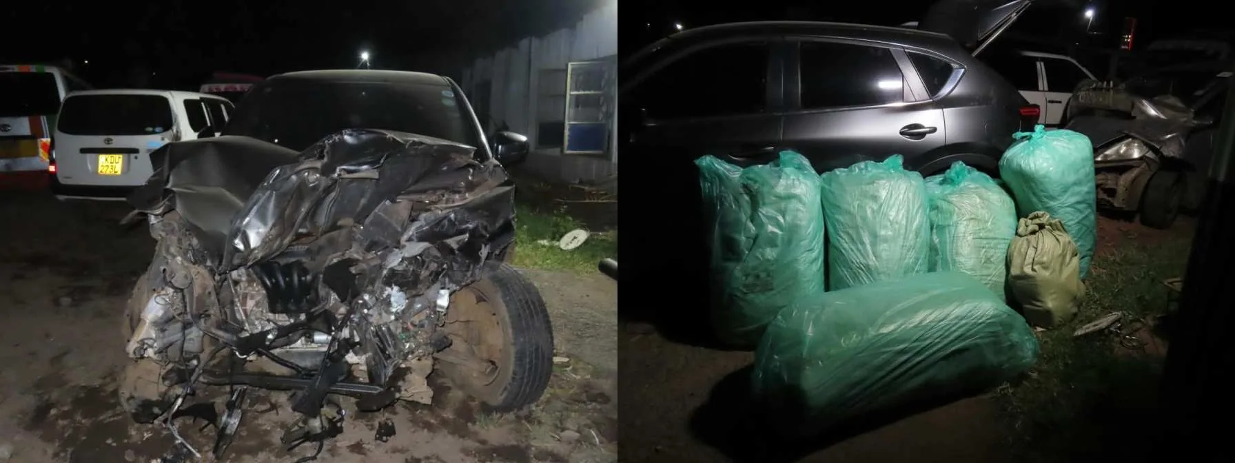 Police recover 241.5kg of bhang worth Sh7.2m after SUV crash in Nakuru