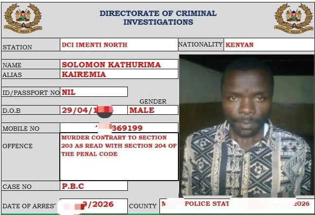 Suspect arrested over fatal attack on 65-year-old Meru woman