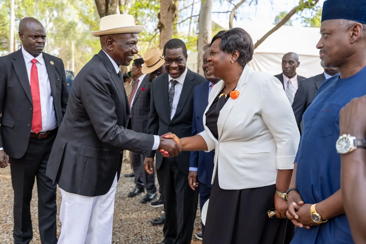 ODM Chairperson and Homa Bay Governor Gladys Wanga(R) welcoming President William Ruto in Siaya County during President Ruto’s Presiding over the Dedication and Handover Ceremony of the Raila Odinga Mausoleum, Bondo, Siaya County, on October 7, 2026.