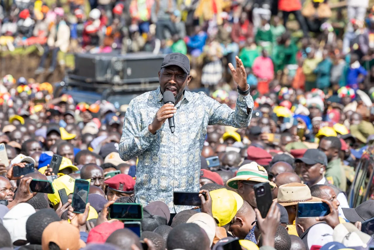 Interior Cabinet Secretary Kipchumba Murkomen engages residents during President William Ruto’s inspection of the Kapsait-Sondany Road and Last Mile Connectivity projects in West Pokot County on October 14, 2026.