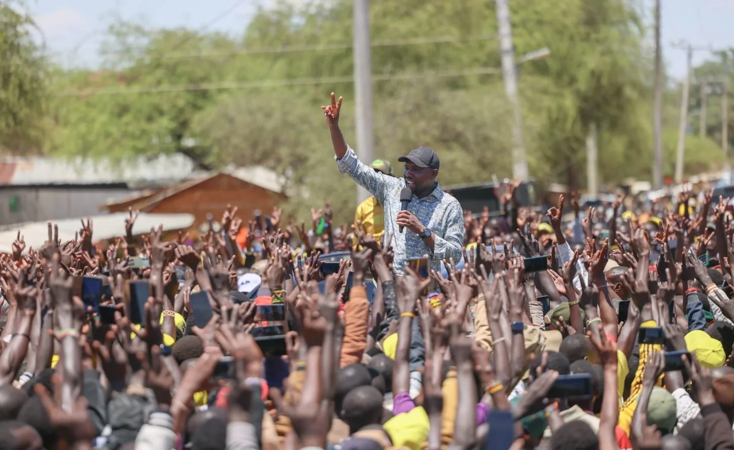 Interior Cabinet Secretary Kipchumba Murkomen speaking during President William Ruto's tour of Kacheliba, West Pokot County on October 14, 2026. PHOTO/MINA