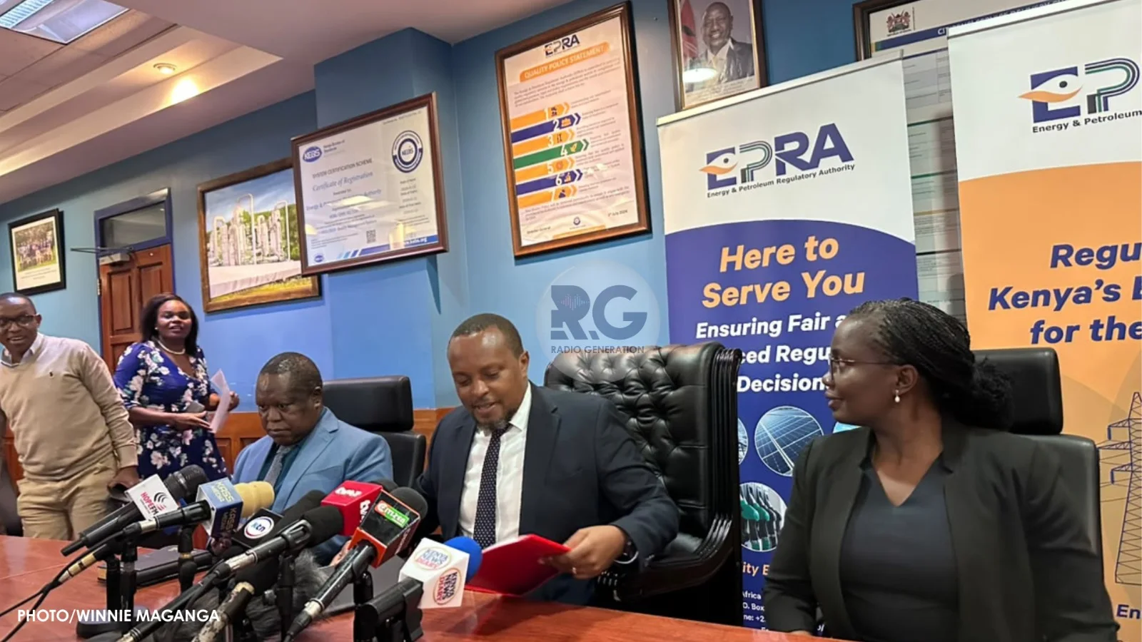 Energy and Petroleum Regulatory Authority (EPRA) Director General Edward Mwirigi Kinyua (Centre) addressing the media in UpperHill on October 14, 2026.