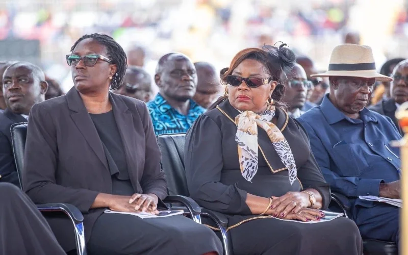 Rosemary Odinga, Ida Odinga and Oburu Odinga during the state funeral service of Raila Odinga at Nyayo National Stadium on October 17, 2025