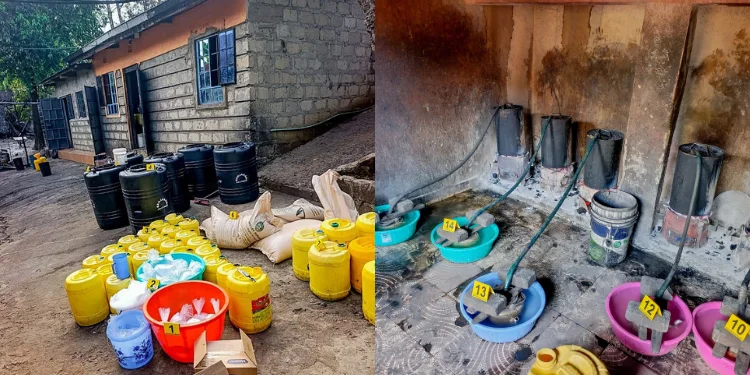 Equipment used to manufacture illicit alcohol seized by police during a crackdown in Meru County on October 15, 2026.