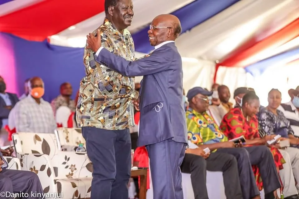 The late Former Raila Odinga and Businessman Mogul SK Macharia