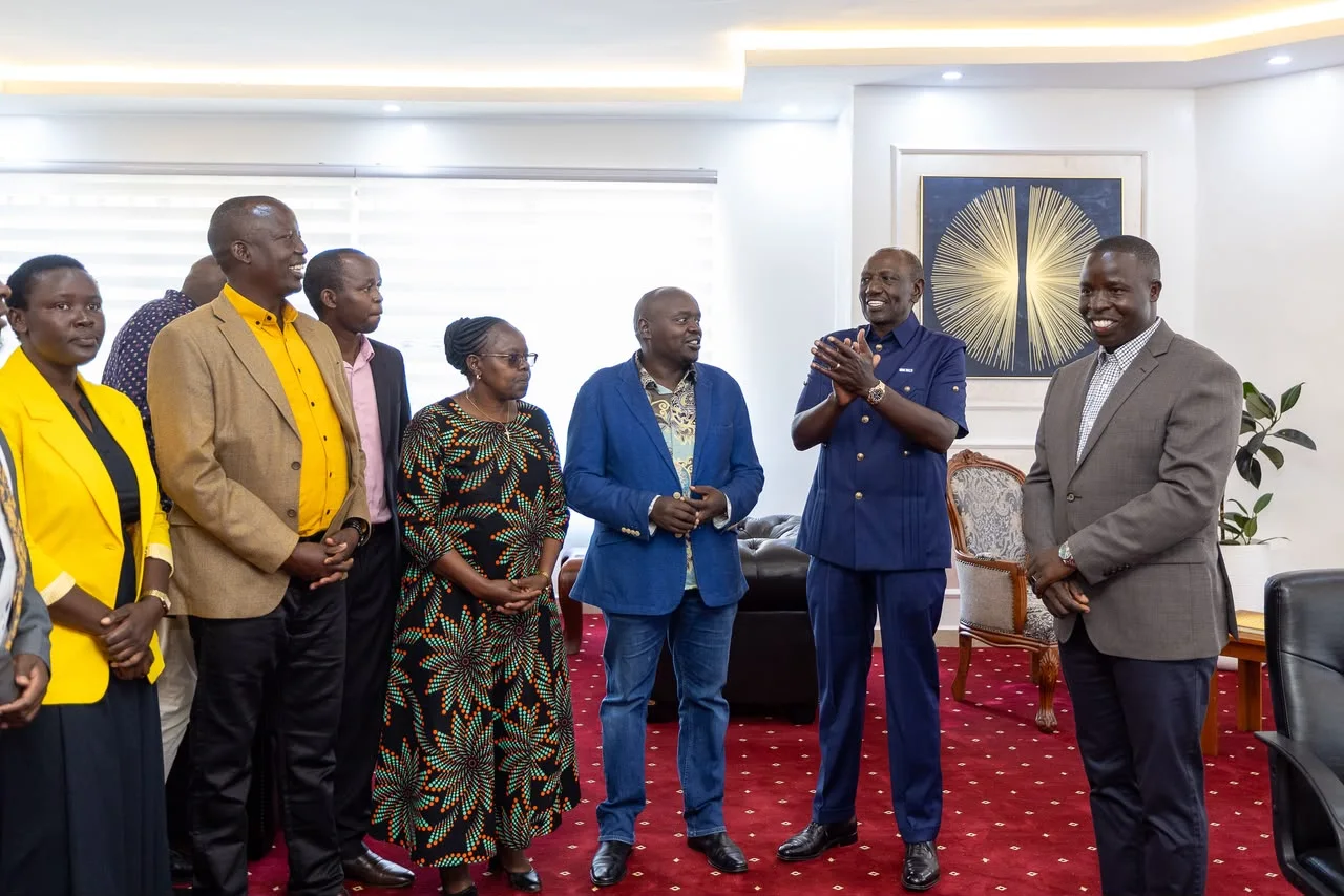 President William Ruto (second right) joins Nandi County government leaders during the unveiling of the county headquarters in Kapsabet on October 18, 2026