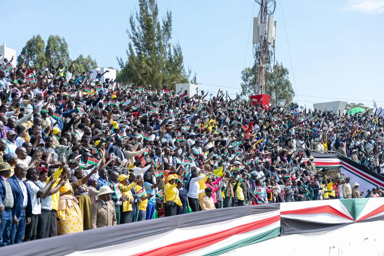 Kenyans seated inside Kipchoge Keino Stadium ahead of the 63rd Mashujaa Day Celebrations, Eldoret, Uasin Gishu County on October 20, 2026