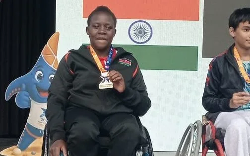 Michelle Yegon pictured while receiving her medal during the 2024 World Ability Youth Games in Turkey