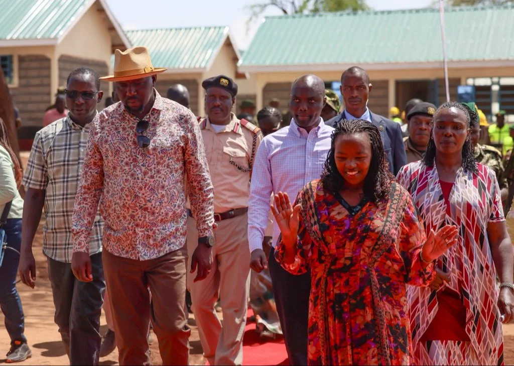 First Lady Rachel Ruto (R) with Interior CS Kipchumba Murkomen during First Lady Rachel Ruto’s handover of houses and groundbreaking ceremony for the Chesongoch Community Resource Centre in Elgeyo Marakwet County, on October 21, 2026.