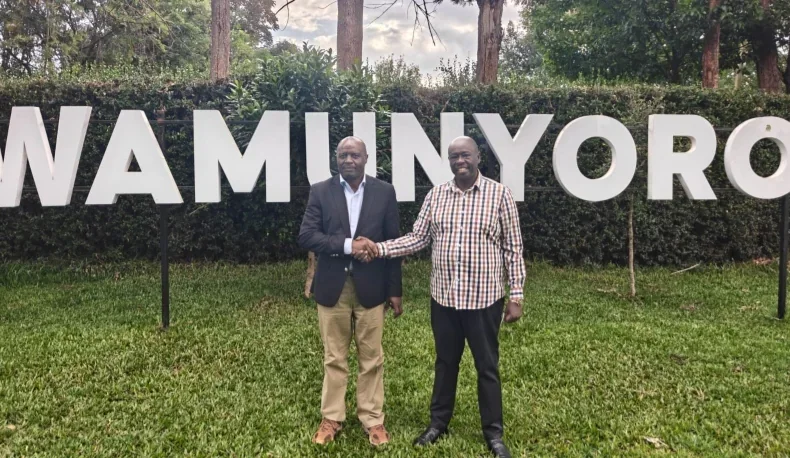 Kenya’s High Commissioner to India, Ambassador Peter Munyiri, with Democracy for the Citizens Party (DCP) leader Rigathi Gachagua in Wamunyoro on October 21, 2026.