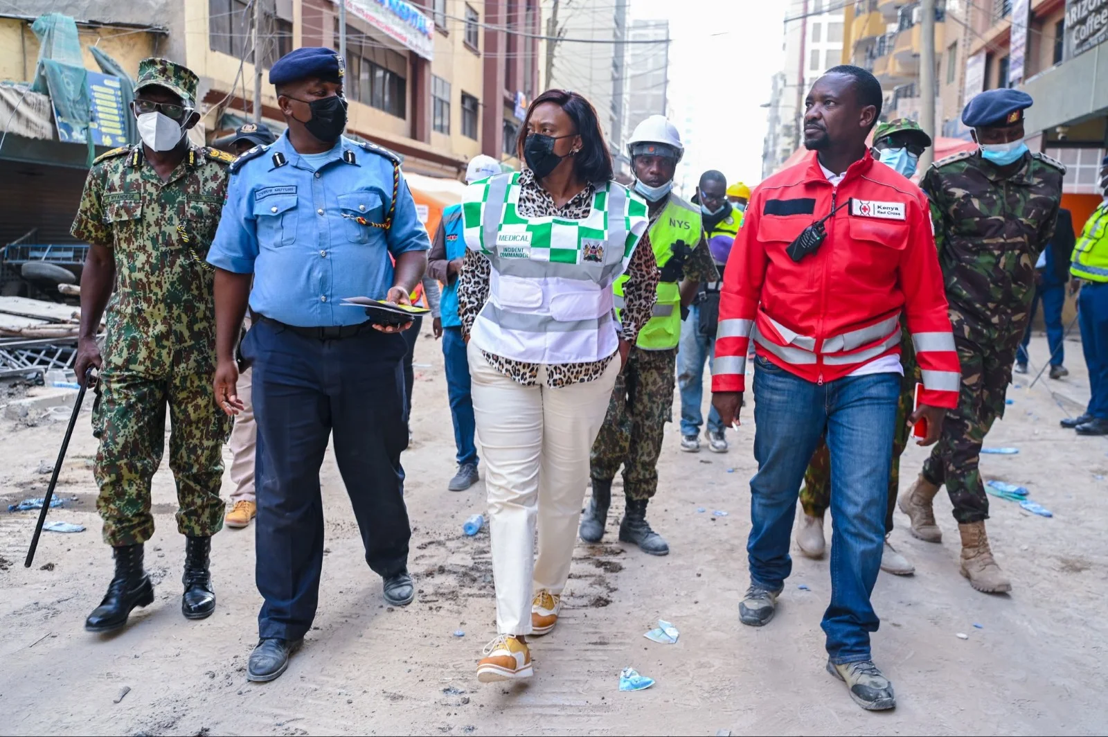 Public Health and Professional Standards Principal Secretary Mary Muthoni on site following the collapse of a multi-storey building under construction in Eastleigh 9th Street, Nairobi on October 24, 2026.