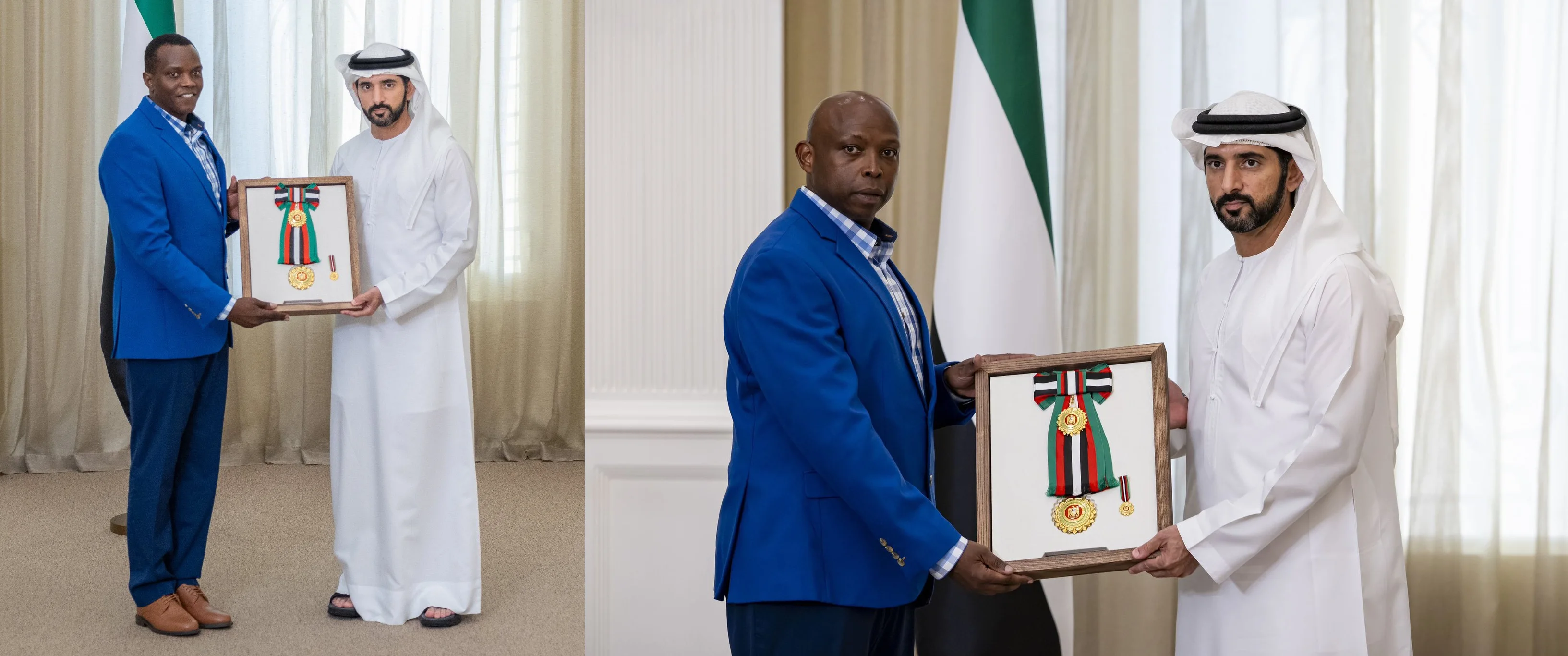 David Kimotho and John Muchina receiving the award of the First Class Order of Zayed II during a ceremony in the UAE on Tuesday, October 27, 2026.