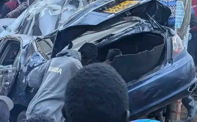The wreckage of the car involved in the Ngong Road accident