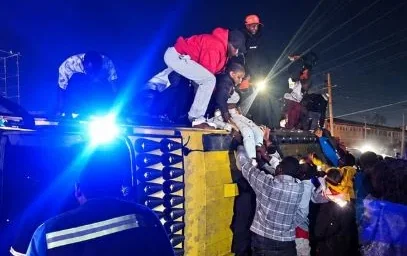 Rescue teams work to free passengers trapped after a matatu overturned along Kangundo Road on October 29, 2026