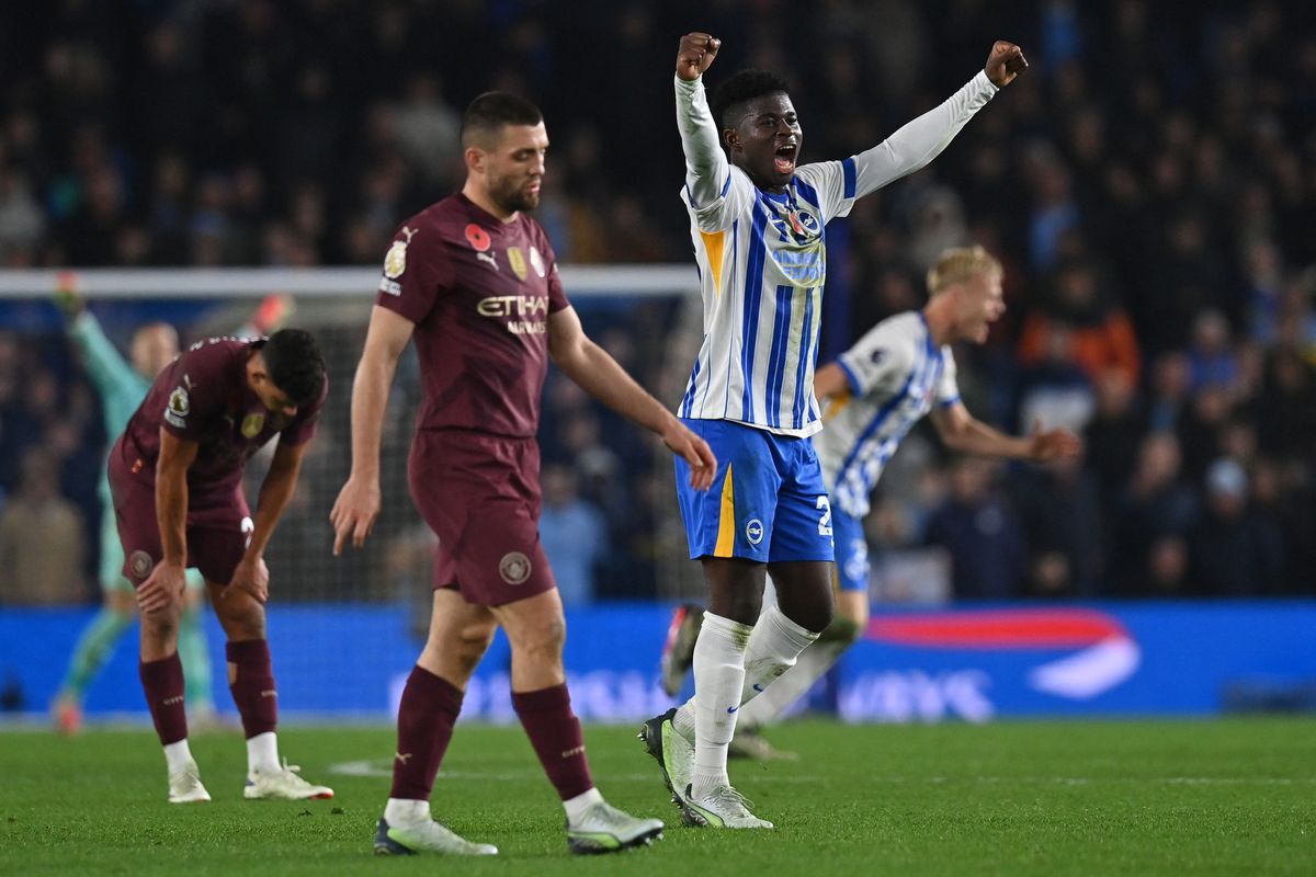 Manchester City and Brighton players in action. PHOTO/Bitter and Blue
