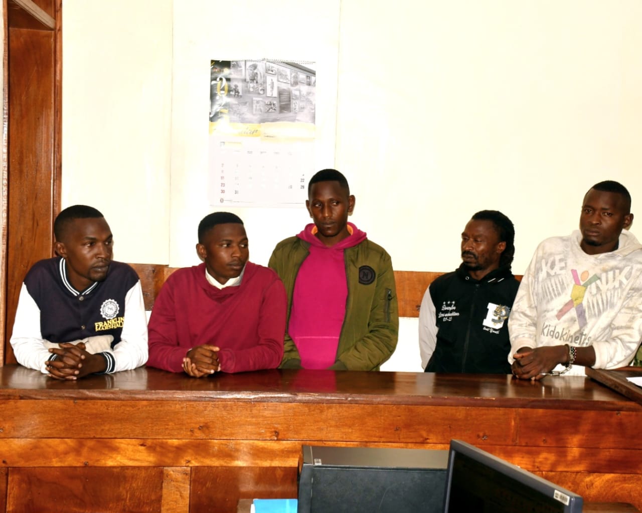 Five suspects charged with the murder of Molo ‘President’ Richard Otieno at the Nakuru High Court on March 13, 2025.PHOTO/Office of The Director Of Public Prosecutions