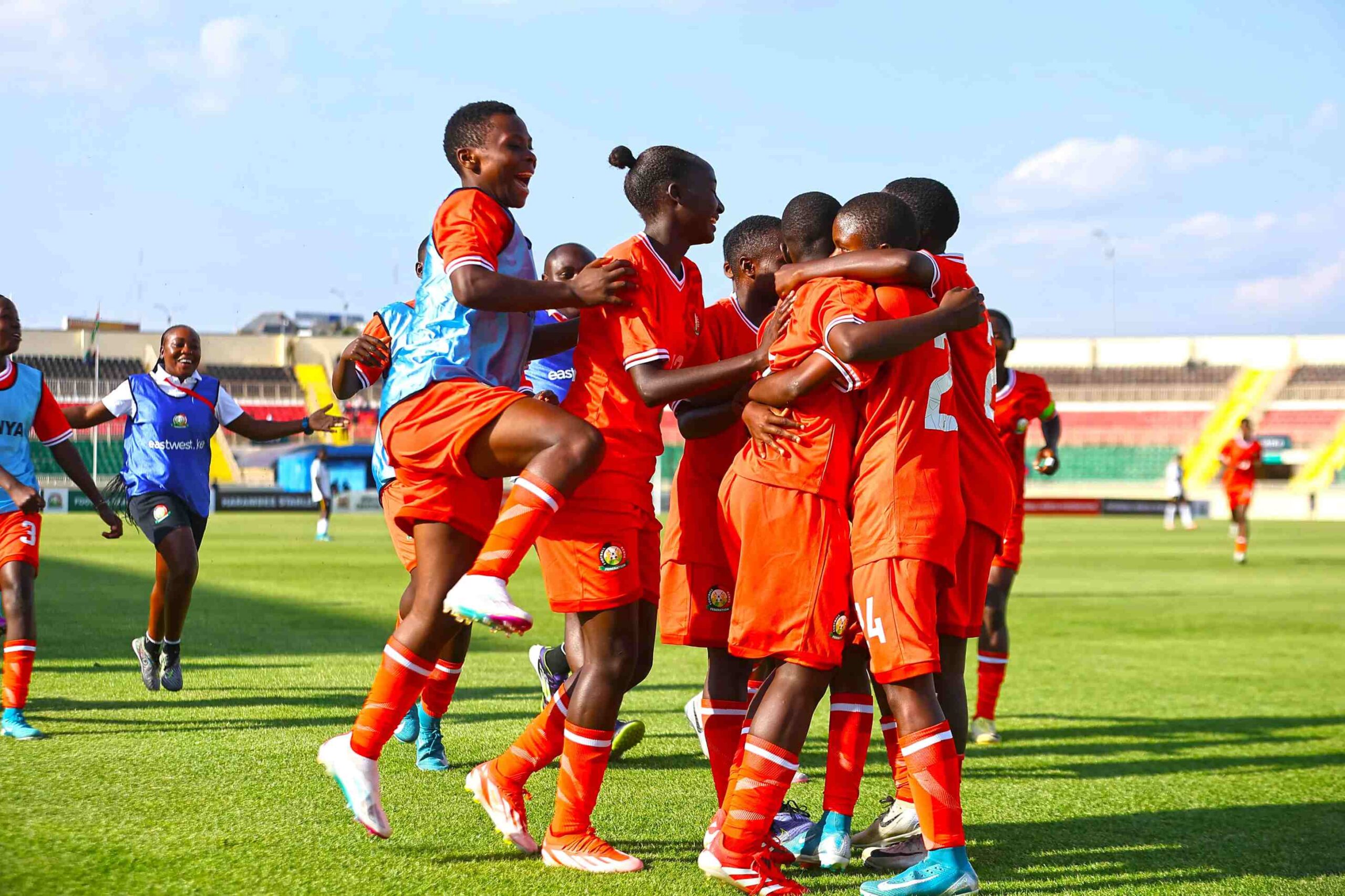 Kenya Under-17 players celebrate their win against Uganda. PHOTO/CAF Online
