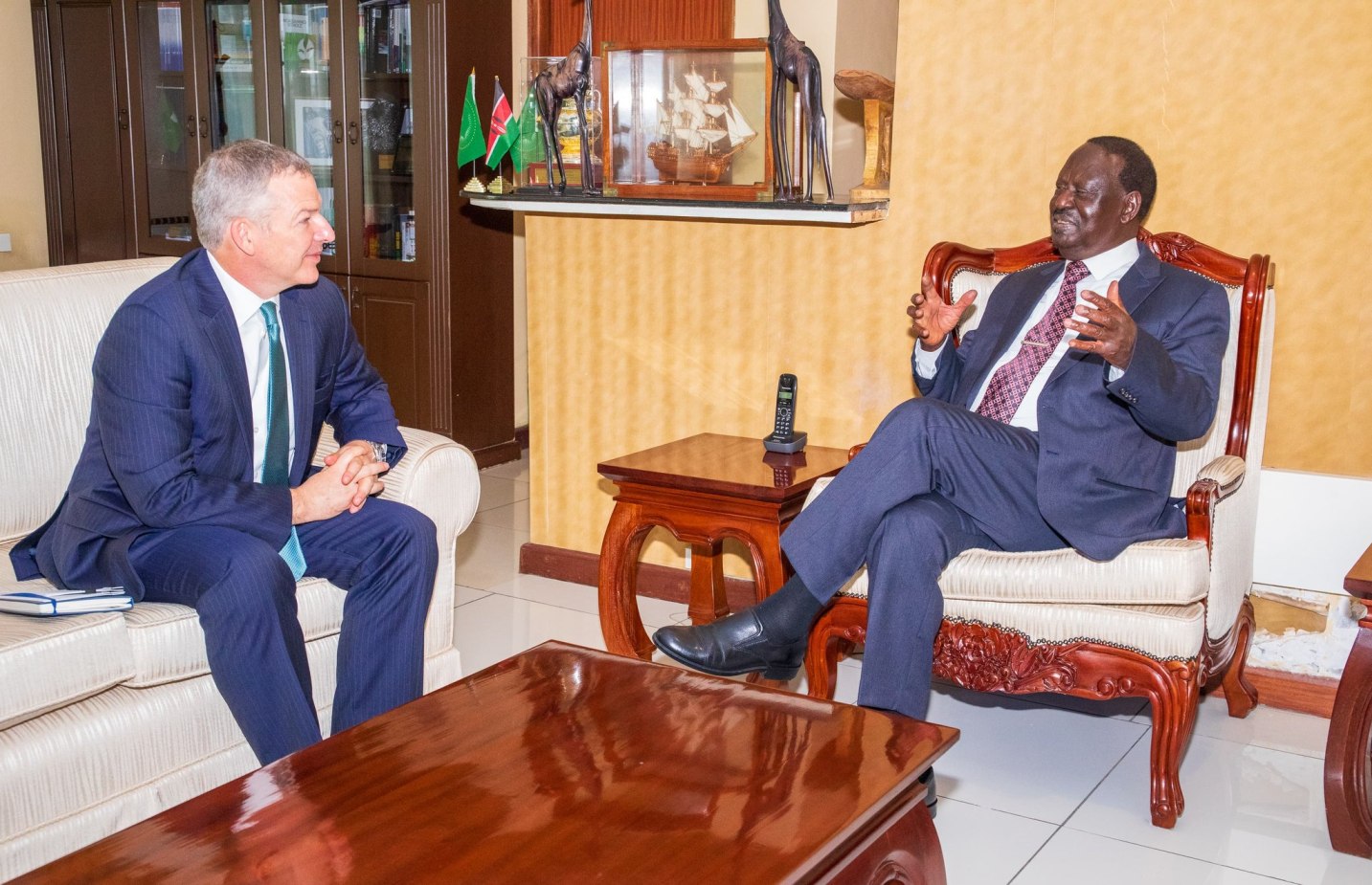 ODM Chief Raila Odinga (R) with Amb. Marc D. Dillard, Charge d' Affaires, Embassy of the United States of America in Kenya. PHOTO/ Raila X