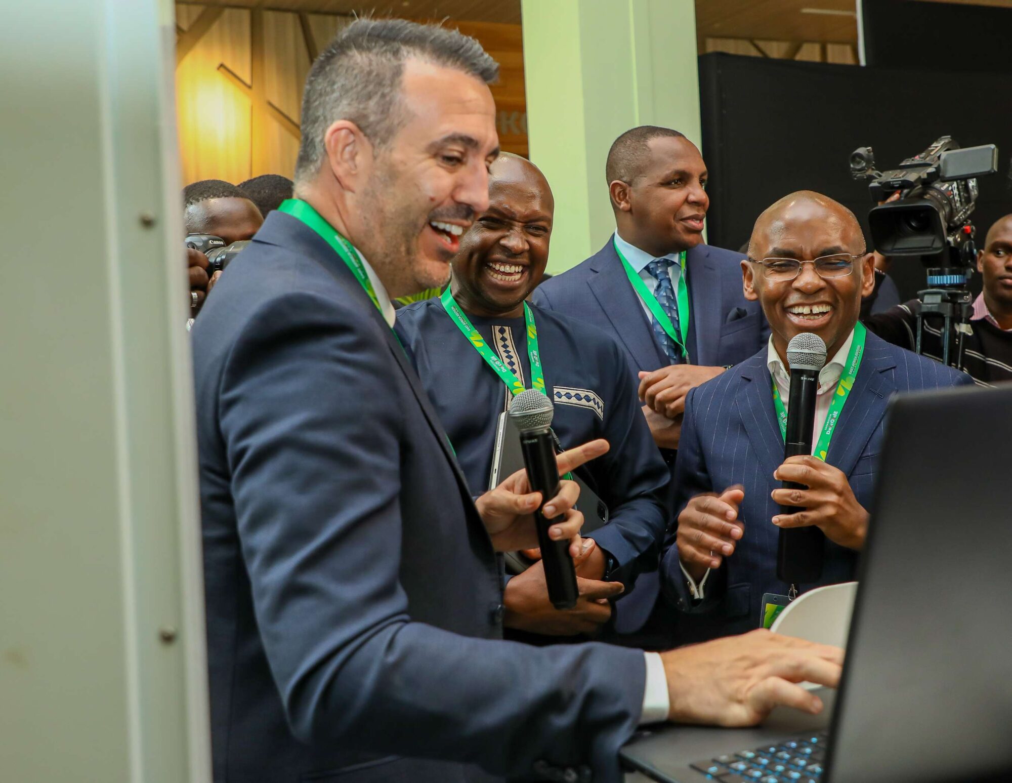 Safaricom CEO Peter Ndegwa interacting with participants at the Engineering Summit in Nairobi.PHOTO/File