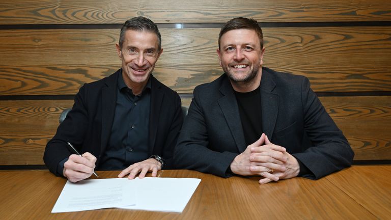 Arsenal managing director Richard Garlick (right) with new sporting director Andrea Berta. PHOTO/Sky Sports
