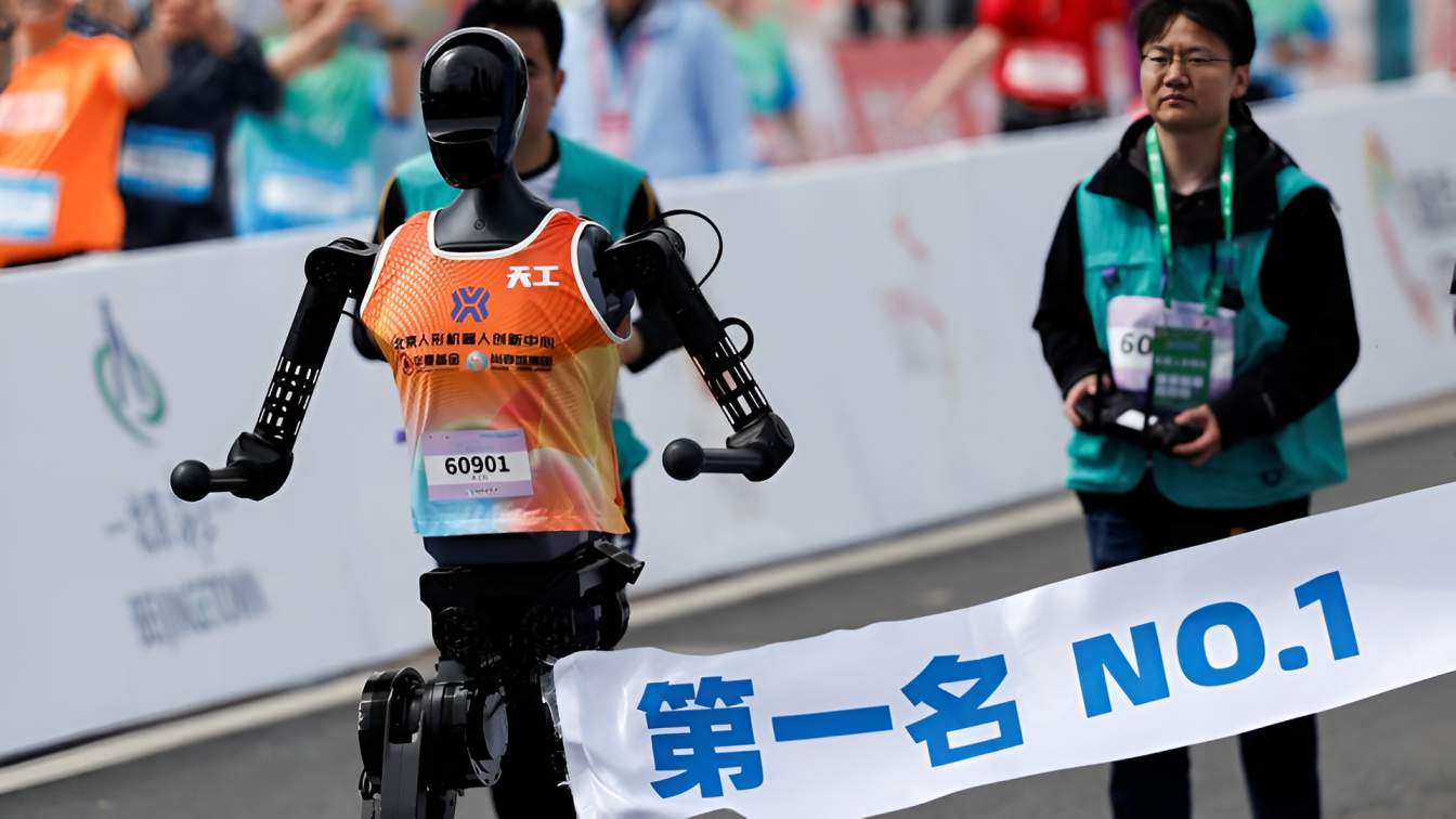 China hosts world's first half-marathon race between humans and robots