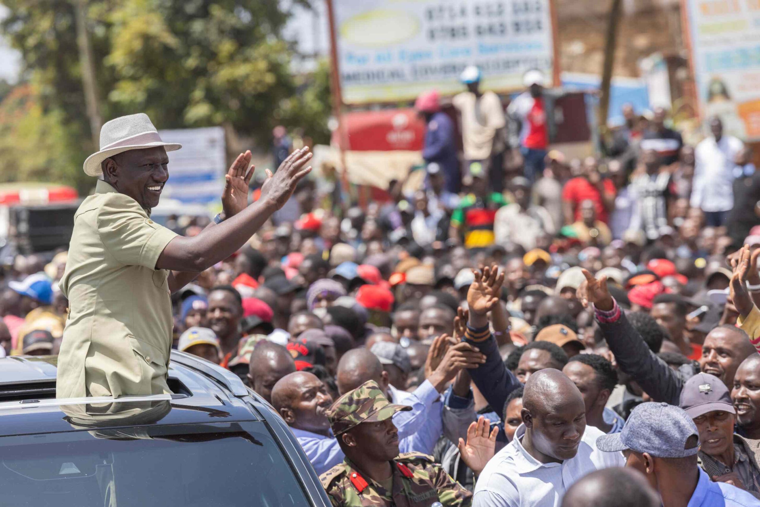 President William Ruto engaging crowds in Meru County on April 2, 2025 during his tour Mt. Kenya. PHOTO/PCS