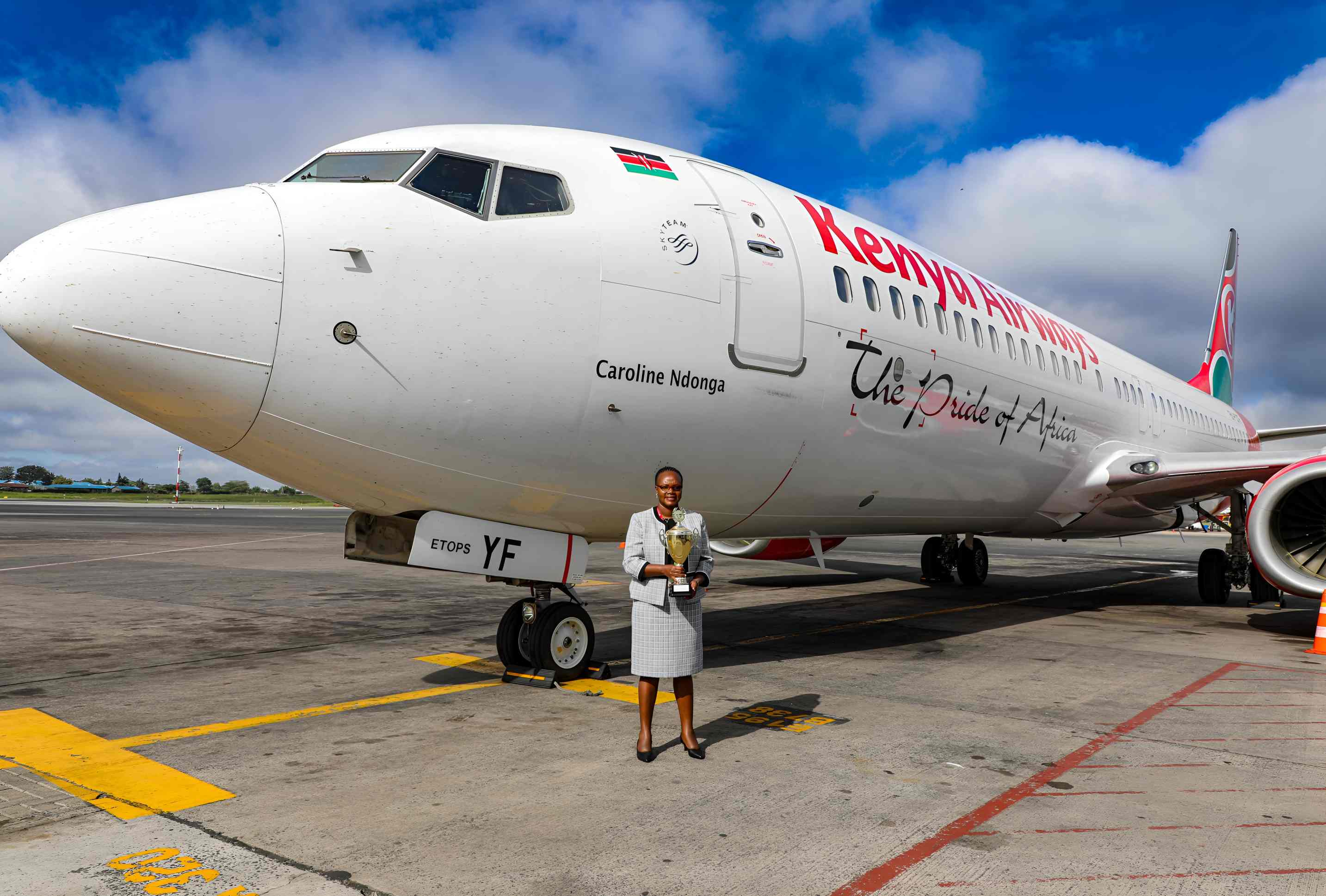 KQ names new Boeing 737 in honor of station manager Caroline Ndonga