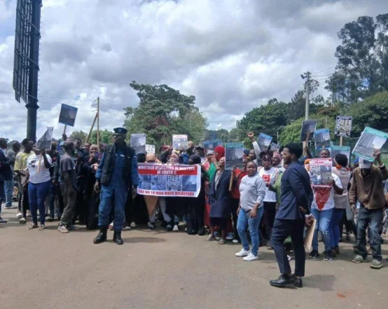 Residents of Nairobi’s South C estate protest over stalled probe into the collapsed 16-storey building in Muhoho Avenue that killed two people on January 2, 2026.