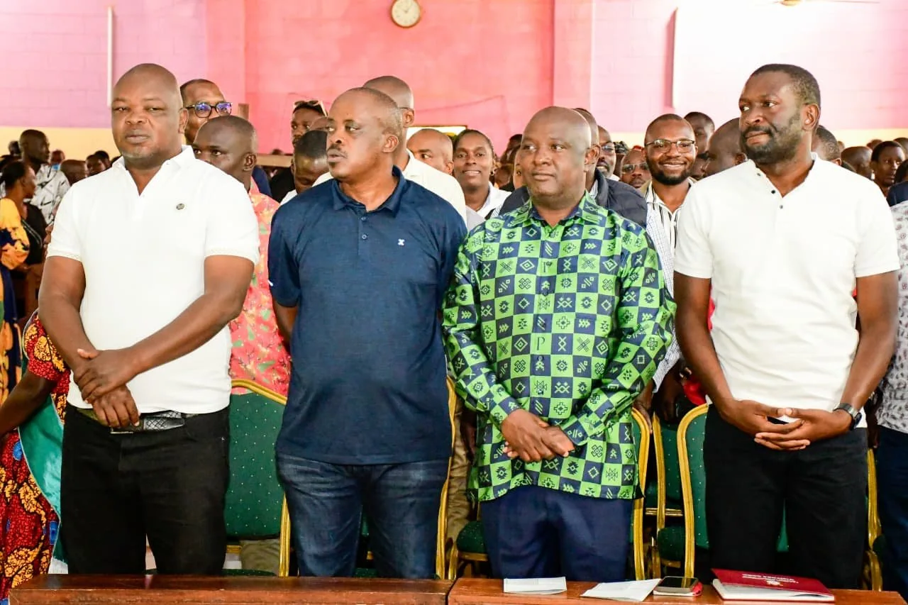 Linda Mwananchi leaders led by Nairobi Senator Edwin Sifuna (right) at the service at the ACK Cathedral in Mumias Town on August 9, 2026.